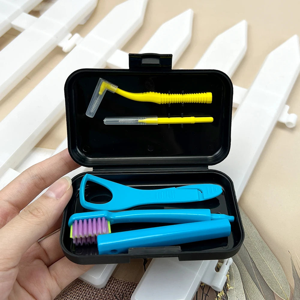 Travel Toothbrush  Orthodontic Oral Hygiene Tools Kits Interdental Brush with Tongue Scraper Oral Cleaning Kits Protecti