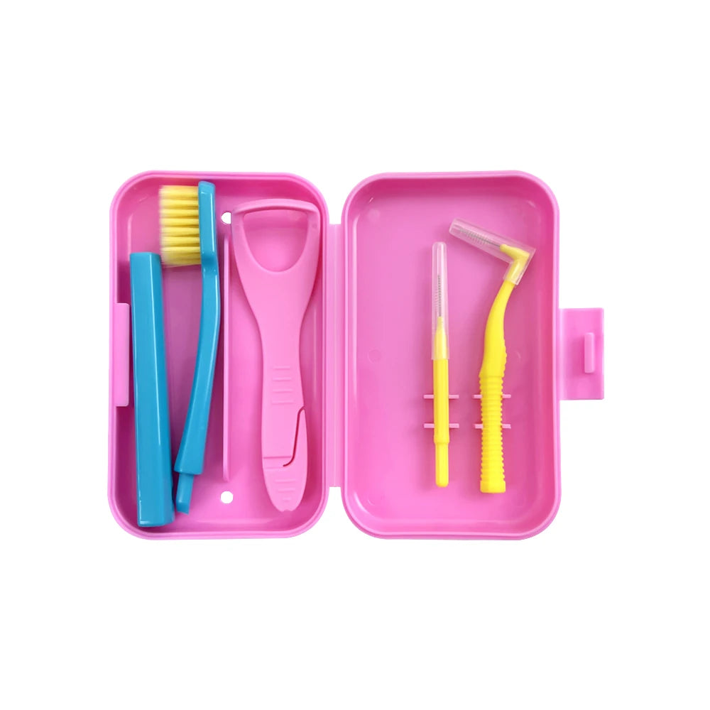 Travel Toothbrush  Orthodontic Oral Hygiene Tools Kits Interdental Brush with Tongue Scraper Oral Cleaning Kits Protecti